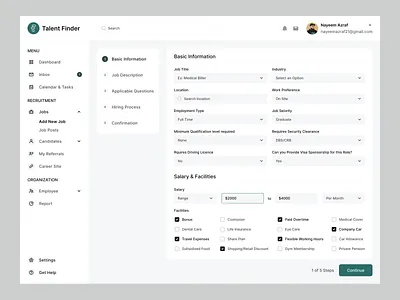 Recruiter App (Add New Job) - Talent Finder add new job add new post dashboard employee halal halal design hiring hiring platform hr job finder job listing job platform job portal job post post recruiter recruitment saas step steps