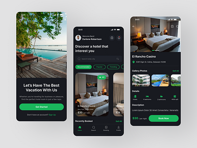 Dark Mode Version of the Plotplace - Hotel Booking App app design figma mobile app ui ux