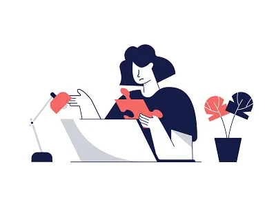 Woman working on a problem confuse laptop missing link problem puzzle woman