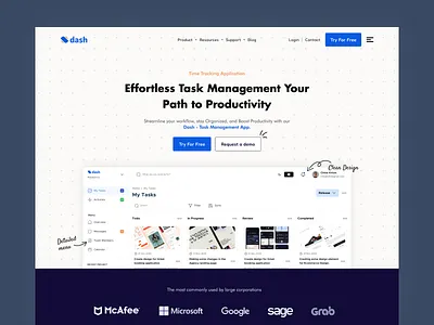 Dash - Task Management Website branding card design graphic hero home landing layout management search task task management ui uidesign uiux user inteface web webapp website website design
