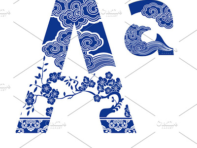 Letter A-Z Chinese Style alphabet asia chinese font letter porcelain typographic typography vector