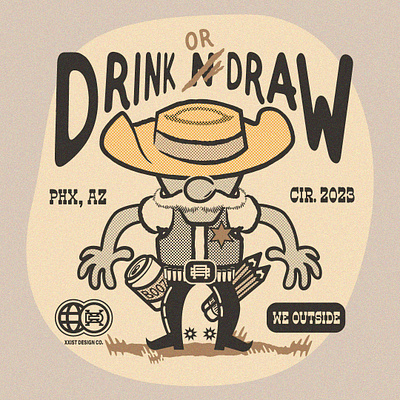 Drink Or Draw Illustration branding cartoon fonts graffiti graphic design illustration logo retro typography vector western