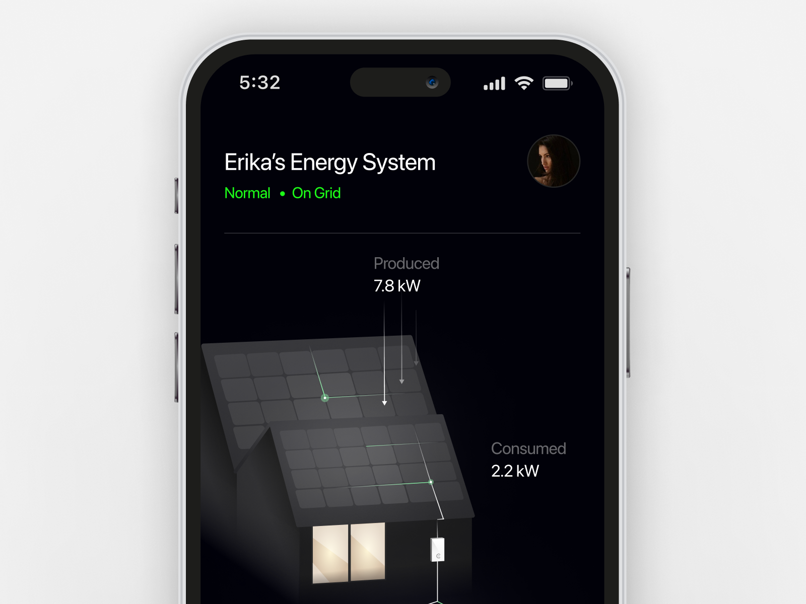 Solar Monitoring App for a Connected Home Solution home house interface live mobile mobileapp power smarthome solar solarenergy uiux ux