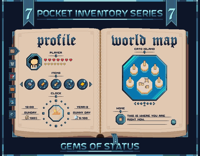 Pocket Inventory Series #7 : Gems of Status 2d asset pack humblepixelofficial pixel art png sprites top down unity user interface ui