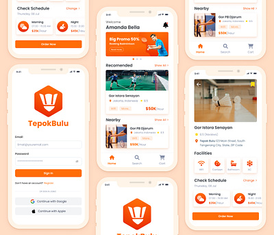 Apps Screen Badminton Booking Online app app design badminton booking booking app design figma graphic design health sport sport app ui ui design ui ux ux design
