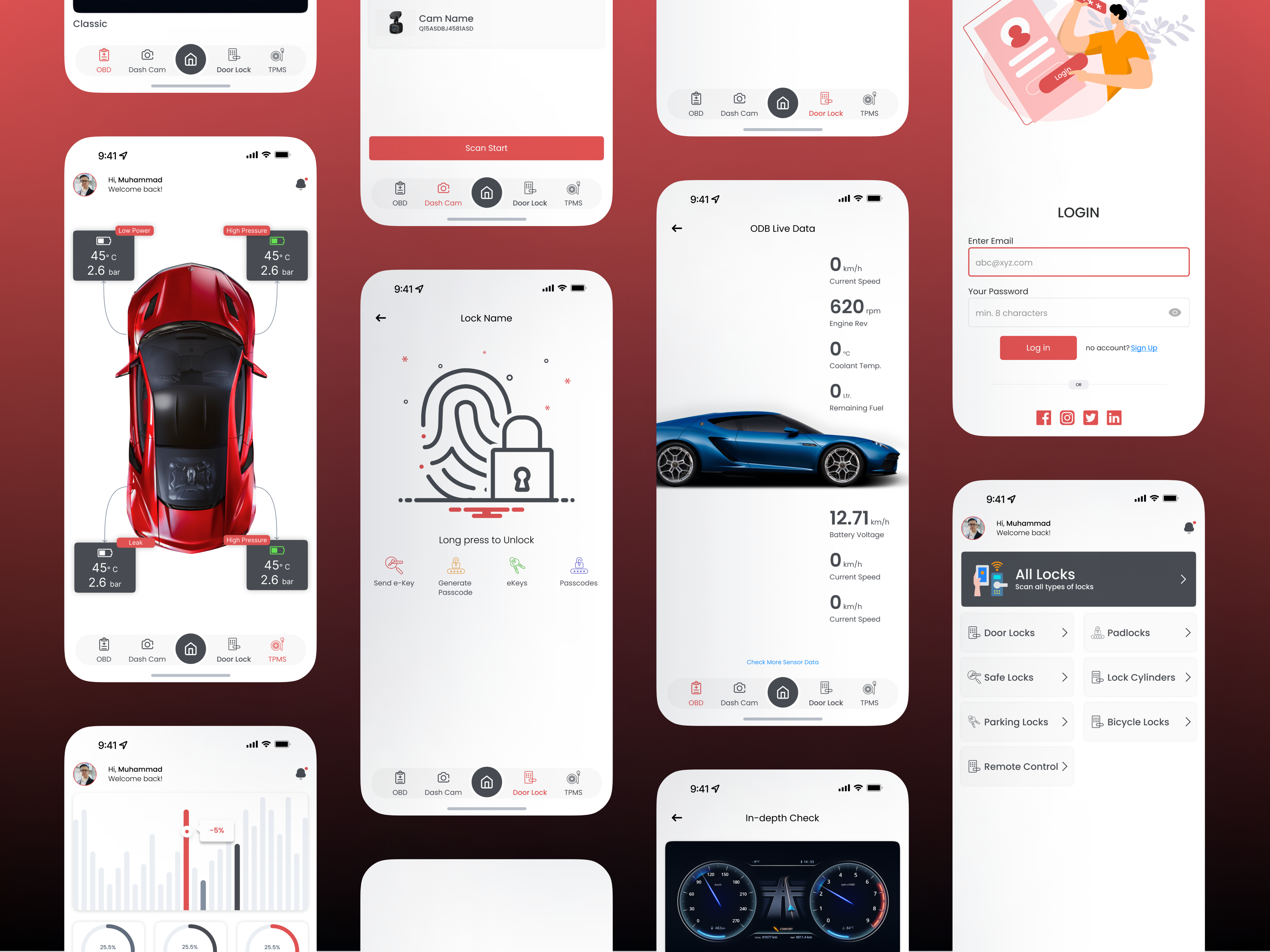 OBD & Car Dashcam Application app app design car design door lock figma meter minimal mobile mobile application mobile design modern new new ui obd trending ui ui design ux