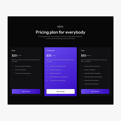 Pricing plan dark mode gradient payment price pricing pricing plan purple gradient ui web website website ui
