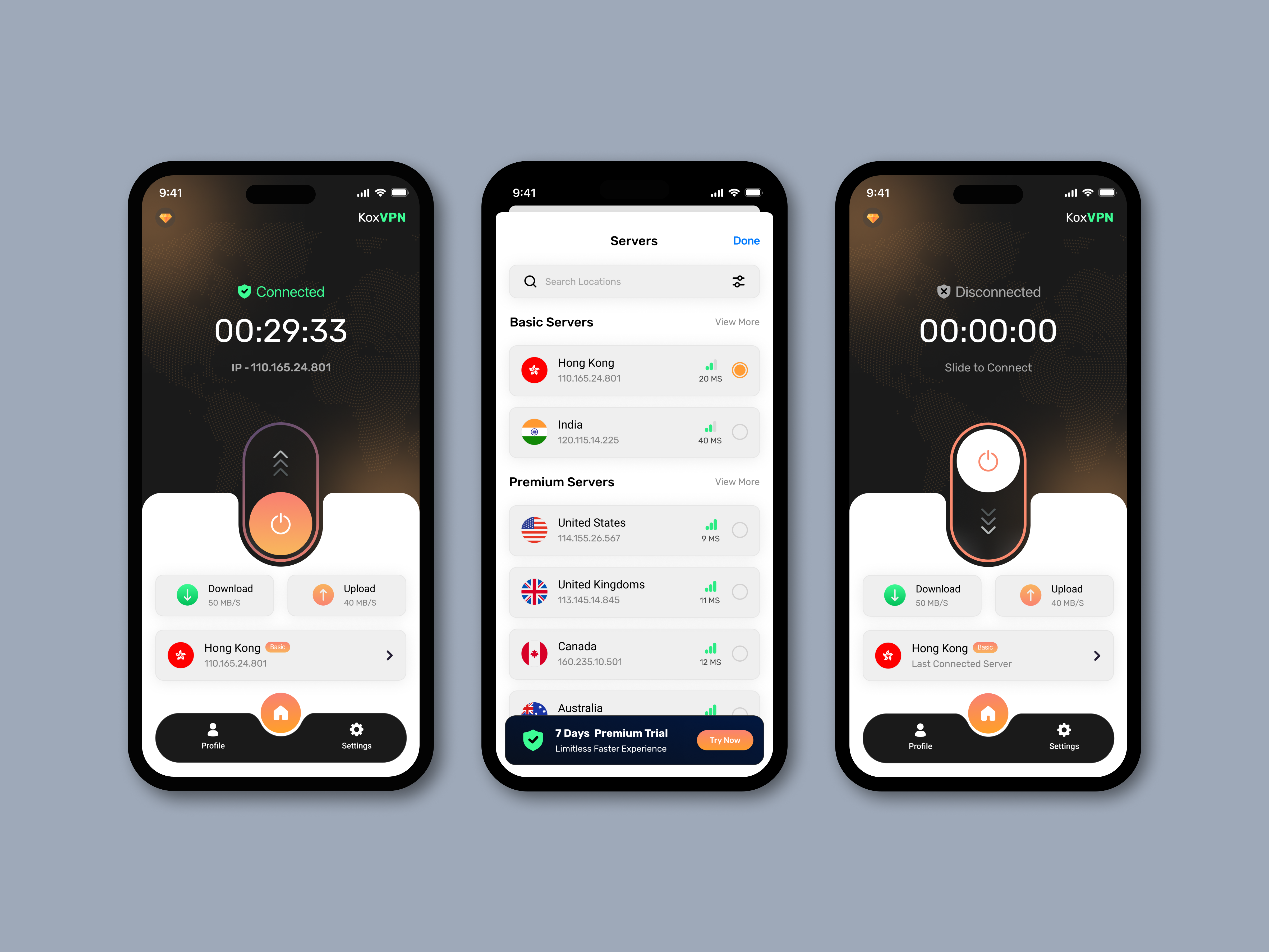 VPN Mobile App - KoXVPN app ui mobile app ui ux vpn vpn app