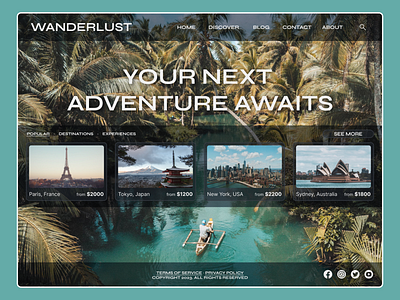 Daily UI #003 - Travel Site Landing Page dailyui home homepage landing page product design travel ui ux wanderlust web web design