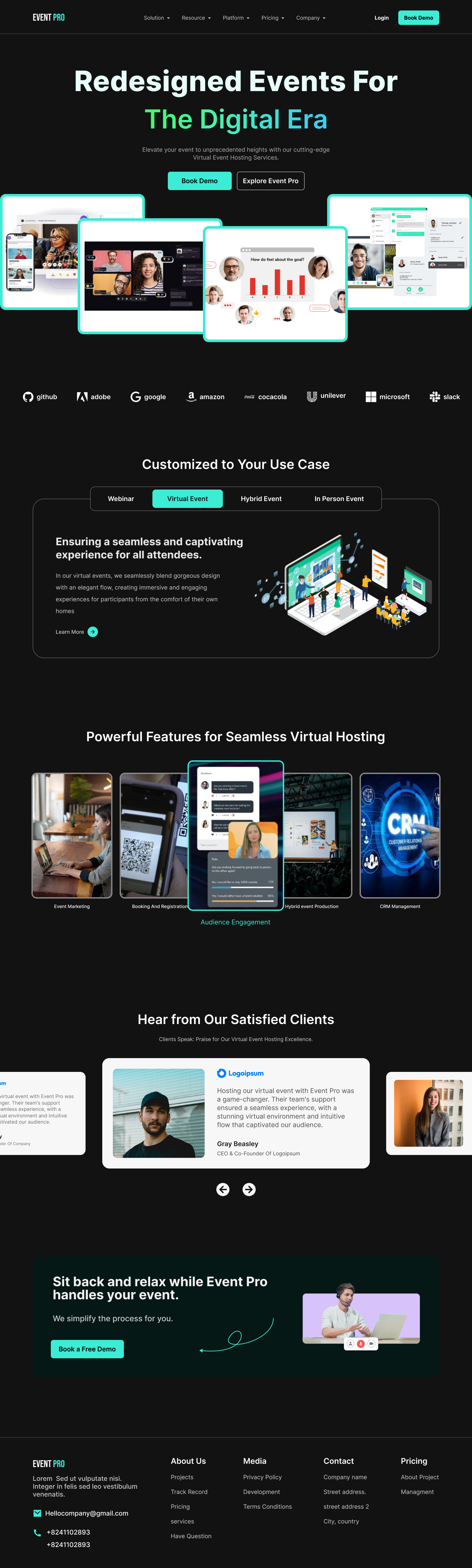Virtual Event Hosting Website. branding landing page design ui virtual event hosting web design