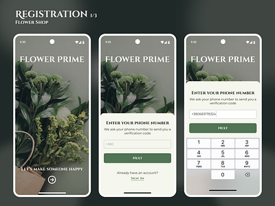 Registration Flow for the Flower Shop design figma flower mobile app registration ui ux verification flow
