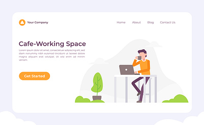 Working Space Concept Illustration cafe character concept coworking illustration landing page space working