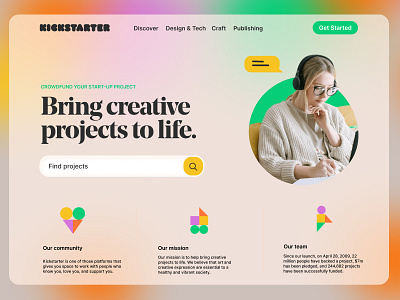 Ui Ux design concept for Kickstarter app branding crowdfunding ecommerce glassmorphism graphic design kickstarter ui ux
