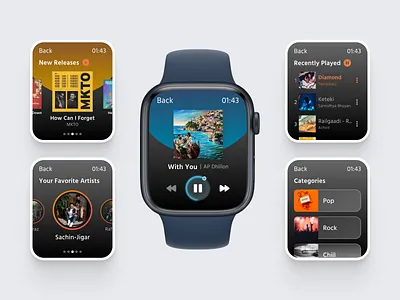 Music Player | Watch UI app app design apple watch branding concept design digital watch figma ios music music player playlists smart watch trends ui ui design ux watch watch ui watchos