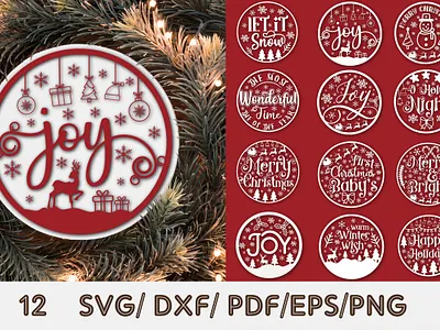 Round Christmas Ornaments Design Bundle first