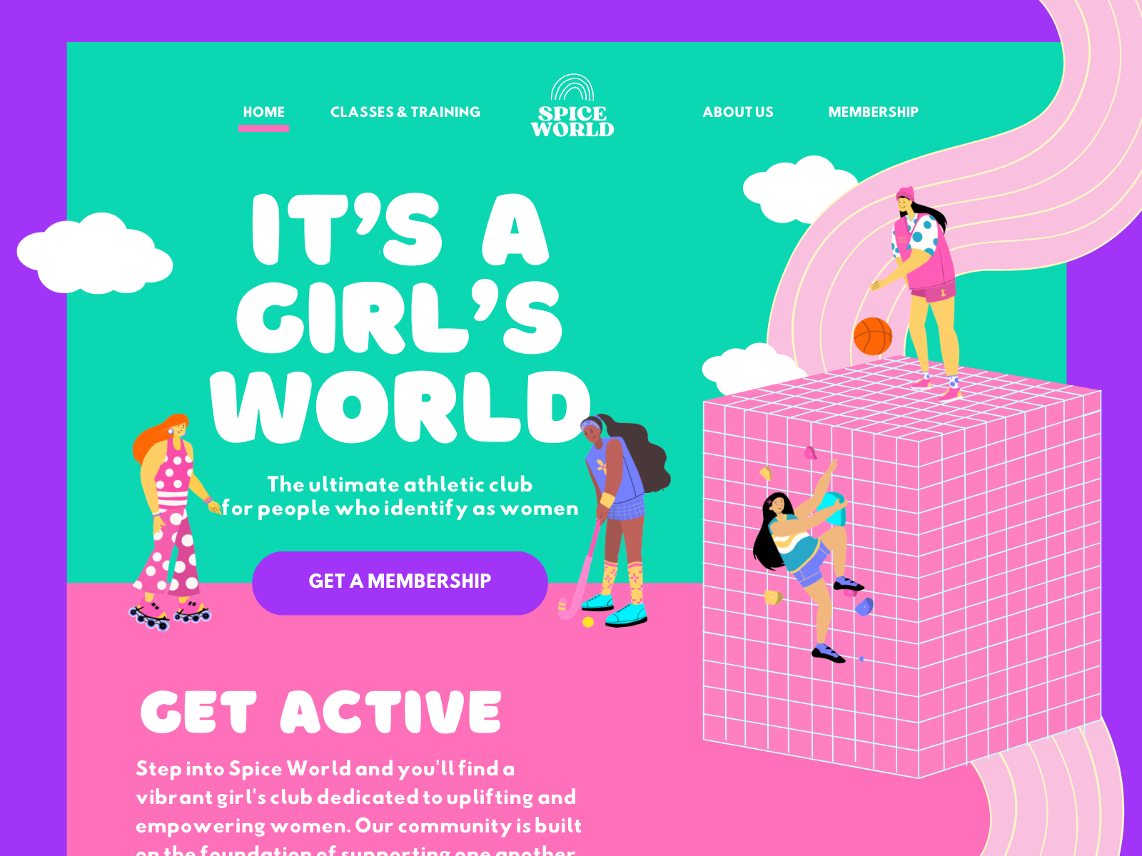 Spice World 🌐 Homepage Design athletic club colorful design design fitness graphic design gym homepage homepage design illustration landing page