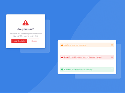 Confirmation and warning components confirmation confirmation modal delete modal ui design ui ux design ux design warning warning toast