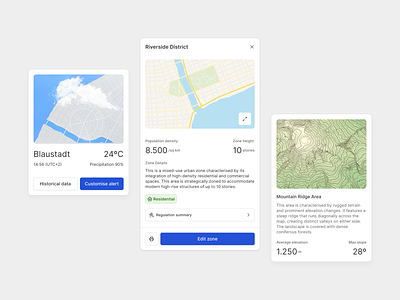 WDS :: Zone Planning Widgets 1 card city planning contour map daily ui design system figma map modal plan popup topology ui ux wds weather wholesome wholesome design system widget zone zone planning