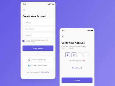 Sign up UI Screens create account design log in mobile app screens sign up ui uiux