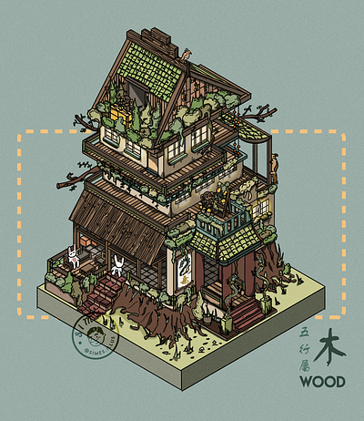 Elemental Architecture - Wood architecture design digital elemental fantasy graphic design illustration
