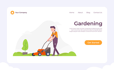 Gardening Concept Illustration character concept garden gardening illustration landing lawn mower page