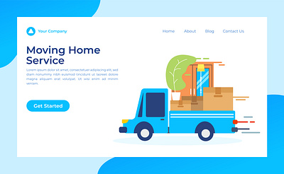 Moving Home Concept Illustration character home house illustration landing moving out page truck