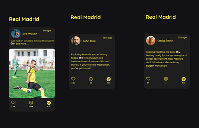 My Figma UI Design for Real Madrid's Social Feed app design design dribble feed figma graphic design illustration layout design like new post feed post feed ui wareframe design