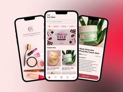 Cosmetics eShop app app design ecommerce graphic design illustration inspiration israt logo mobile app ui uiux uxisrat
