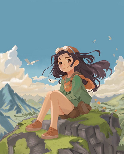 Mountain muse: anime girl sketch animeart artoftheday digitaldrawing digitalillustration illustration