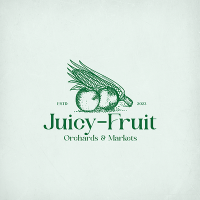 Juicy Fruit Logo Design apple apple logo brand identity branding corn corn logo design emblem graphic design hand drawn logo illustration logo vintage vintage logo