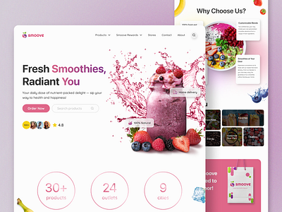 Smoove - Healthy Smoothies Website beverage design diet food health healthy landing page pink service shop smoothies store ui ui design uiux ux web web design website