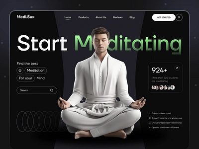 Meditation Website anxiety calm dark dribbble health meditate meditation mindfulness modern psychology relaxing sleep stress ui ux web web design website yoga zen