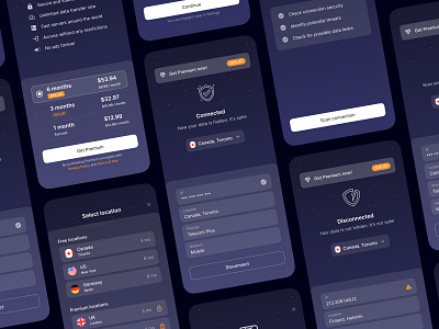 VPN Mobile App app connect connection design ip mobile network paywall subscribe subscription ui ux vpn