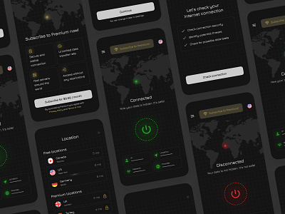 VPN Mobile App app connect connection design ip mobile network paywall subscribe subscription ui ux vpn