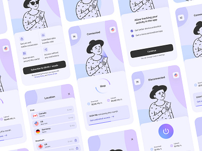 VPN Mobile App app connect connection design ip mobile network paywall subscribe subscription ui ux vpn