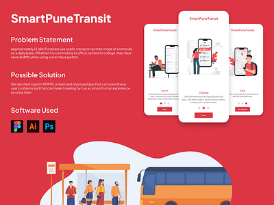 Smart Pune Transit UI/UX Case Study bus app design city bus app creative mobile app figma illustration mobile app red design red white design ui ui design uiux case study ux ux design visual design