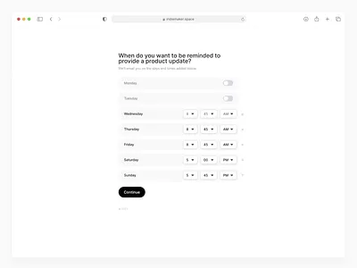 IndieMaker - Onboarding Reminders animation days form minimal onboarding times ui web app