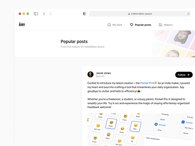 IndieMaker - Popular posts animation list minimal posts ui web app