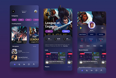 Game Stream app - UI Design game stream steaming app ui