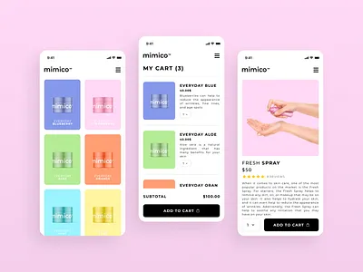 Mimico — Mobile App app application brand design logo logotype minimal package skincare ui ux uxdesign uxui web