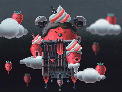 Black strawberry ice cream architecture black cake candy character character design cream creative dessert digital digitalillustration food graphic design ice creame illustration strawberry surrealism sweet visual