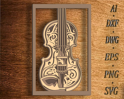 VIOLIN Laser Cut Layered Template 3D Wall Art 3d app branding design graphic design illustration logo ui vector