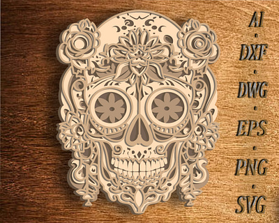 Papercut 3D Layered Sugar skull for Decorations design graphic design illustration logo vector