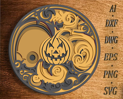 HALLOWEEN Wreath Multilayer Laser Cut Files or Paper Craft 3d branding design graphic design illustration logo ui ux vector