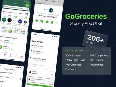 GoGroceries - Grocery App UI Kit design system grocery app grocery app kit grocery store grocery ui insta cart insta cart replica ui kit