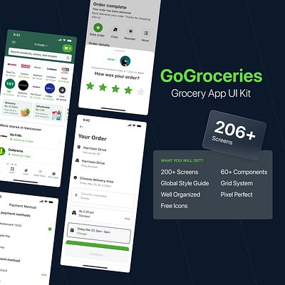 GoGroceries - Grocery App UI Kit design system grocery app grocery app kit grocery store grocery ui insta cart insta cart replica ui kit