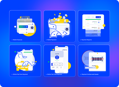 Digipay Fintech Illustrations: Wallet, Barcode, Taxi, and More banking barcodepayment digitalwallet fintechdesign flatillustration illustration landing page paymenthistory taxi fare ui