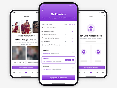 Dating App - Membership Plans badoo dating ios membership mobile plans purple tinder ui ux