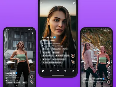 Dating App - Feed badoo dating feed ios match mobile people phone purple tinder ui users ux