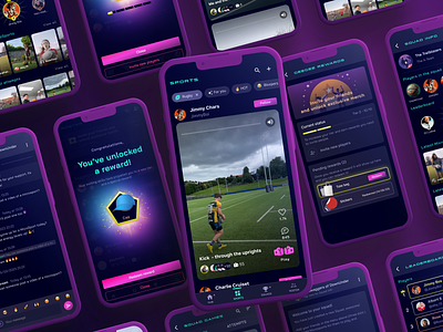 GeeGee - Sports video app application clean dark design designer geegee interface magenta microsports pink presentation purple sports tiktok ui ux video
